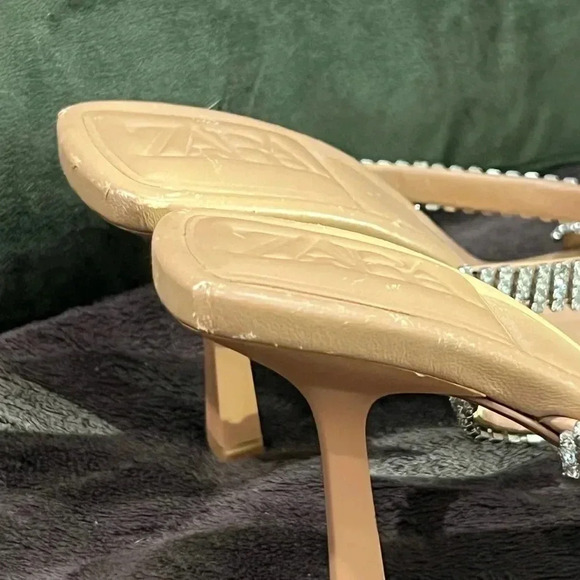 NWT Zara Rhinestone Strap Heeled Leather Sandals size 37 6.5 US - Picture 14 of 14